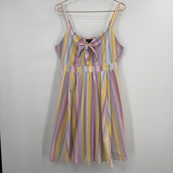 Torrid Plus Pastel Stripe Tie Front Sundress Knee Length Size 1X - Picture 2 of 11